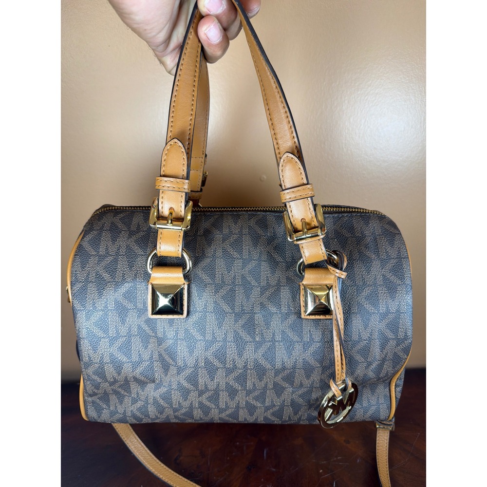Michael Kors Signature Logo Satchel and Wallet Set Brown Tan Gold Hardware - Picture 11 of 15